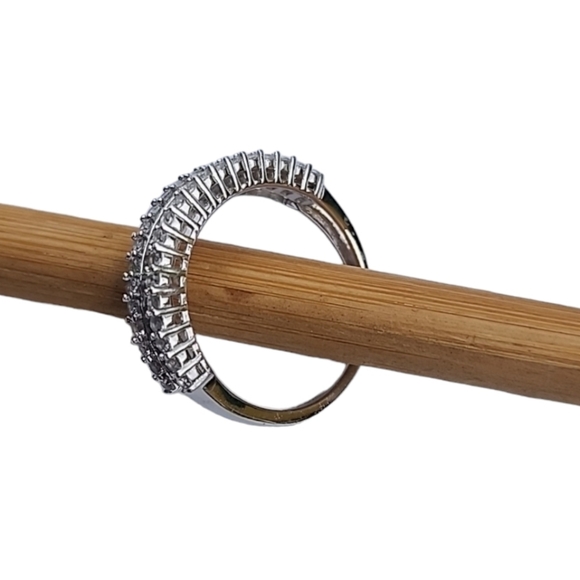 STERLING SILVER 3 Row CZ Anniversary Wedding Band Ring Size 8 Baguettes Round - Picture 4 of 15